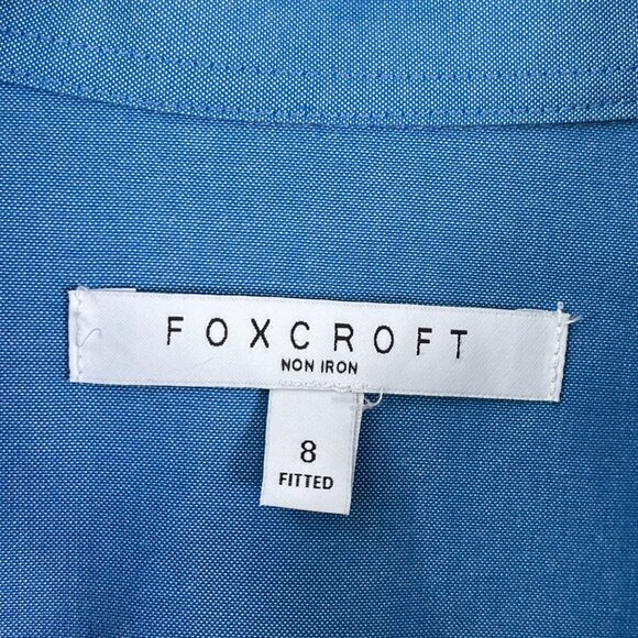 Foxcroft Womens 8 Blue Non Iron Fitted Button Up Shirt 3/4 Sleeve Blouse - Picture 4 of 10